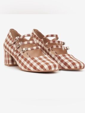 For Love and Lemons Brown Gingham Jolie Heels